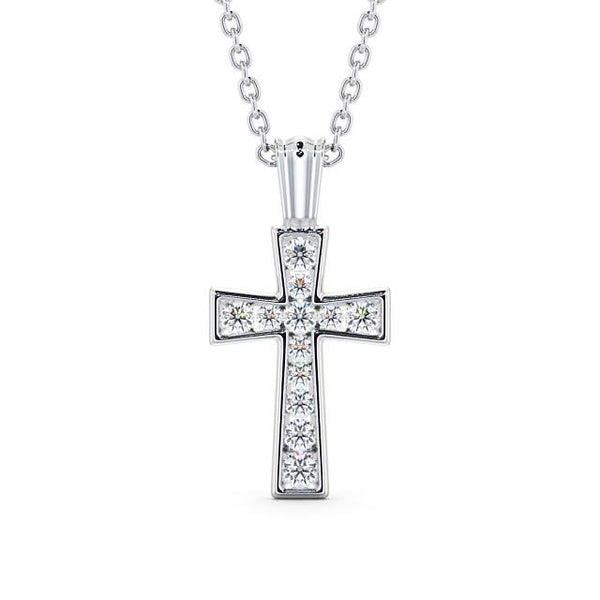 Round Cut Cross Moissanite Pendant, Rub-Over Setting