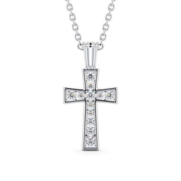 Round Cut Cross Moissanite Pendant, Rub-Over Setting