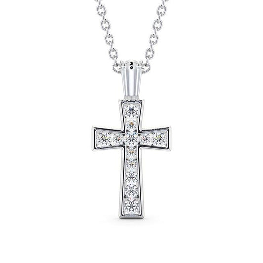 Round Cut Cross Moissanite Pendant, Rub-Over Setting