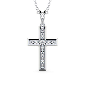Cross Moissanite Pendant, Round Bezel Channel Setting