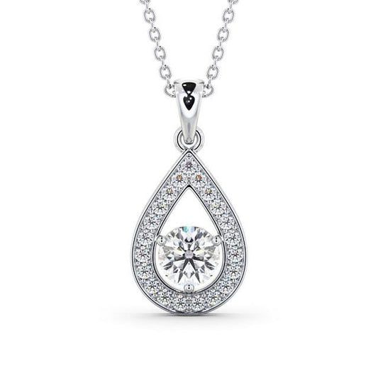 Drop Moissanite Pendant Halo Style Channel Setting