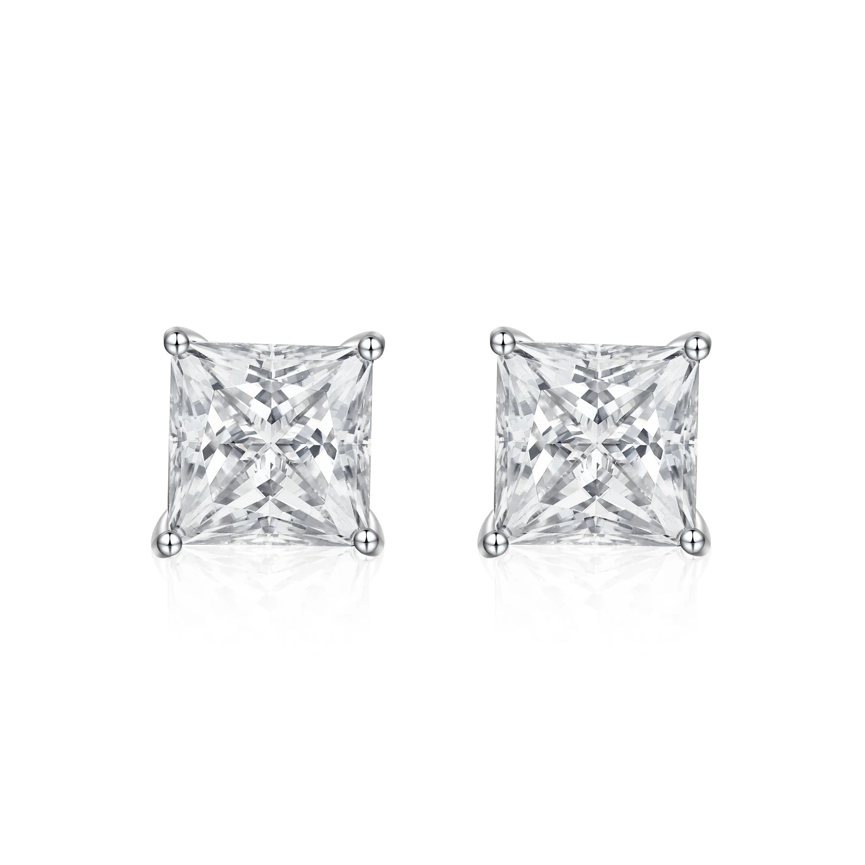 Princess Cut Moissanite Stud Earrings, 4 Prong Setting