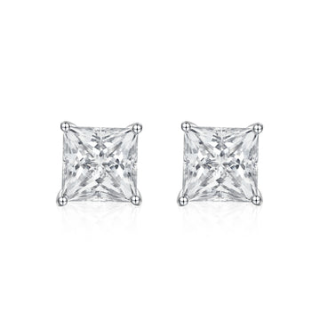 Princess Cut Moissanite Stud Earrings, 4 Prong Setting