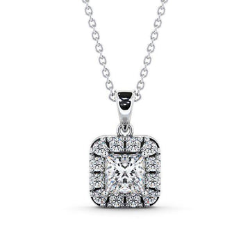 Princess Cut Moissanite Pendant with Round Cut Halo
