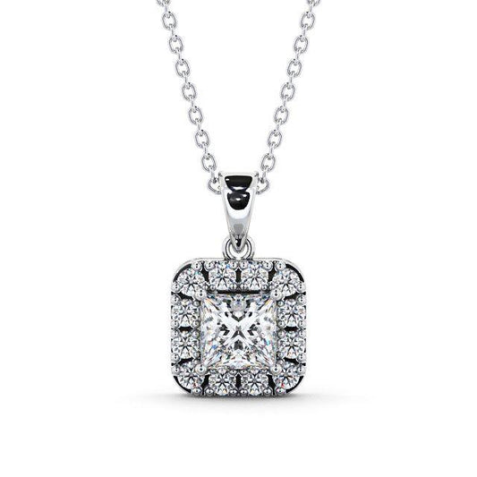 Princess Cut Moissanite Pendant with Round Cut Halo