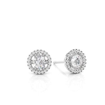 Round Cut Moissanite Earring Halo Style 4 Prong Setting