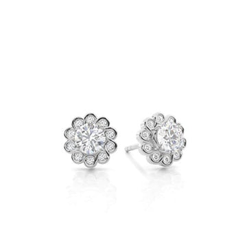 Round Cut Moissanite Earring Halo Style