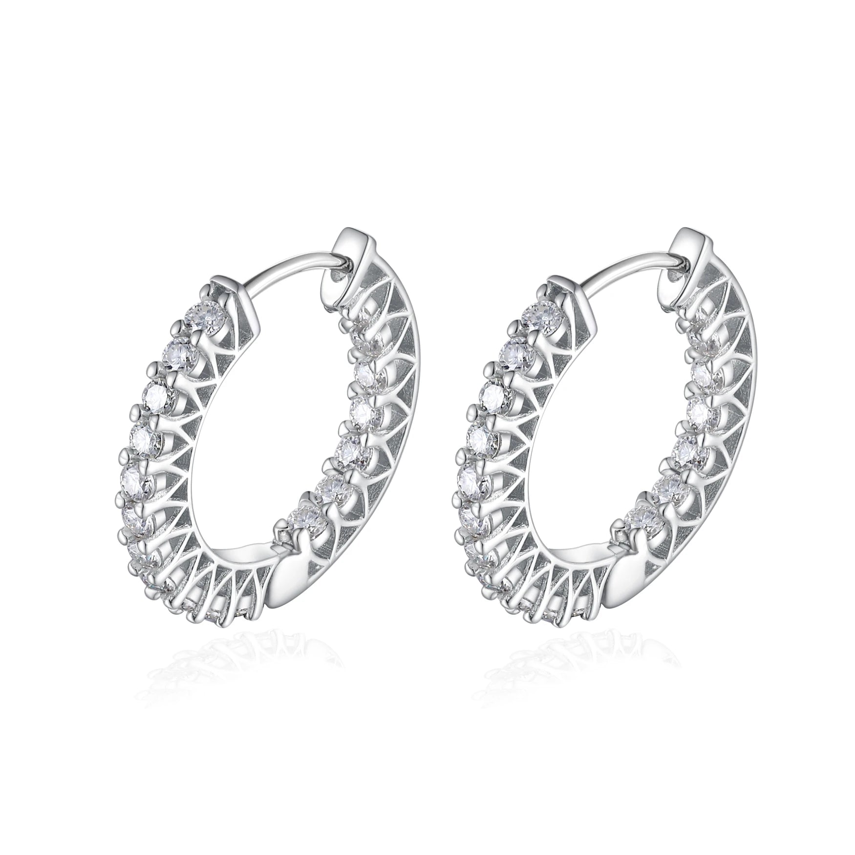 Round Cut Moissanite Hoop Earrings, Petite Huggie