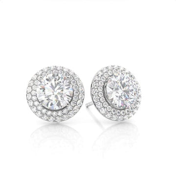 Round-Cut Moissanite Stud Earrings Double Halo Style