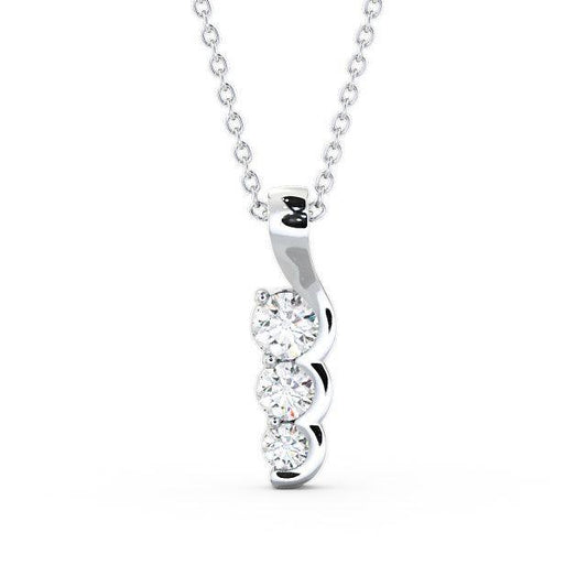 3 Stone Round Cut Moissanite Pendant, Drop Style Semi-Bezel Setting