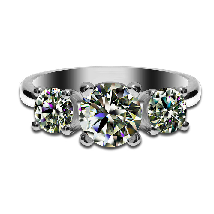 3 Stone Moissanite Engagement Ring, Classic 4 Prong Setting