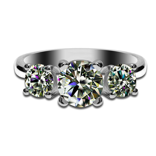 3 Stone Moissanite Engagement Ring, Classic 4 Prong Setting