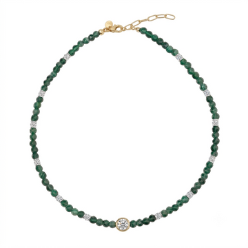 Small Green Strawberry Quartz and Moissanite Gemstone Necklace