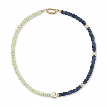 50/50 Lemon Chrysoprase, Blue Kyanite and Moissanite Gemstone Necklace
