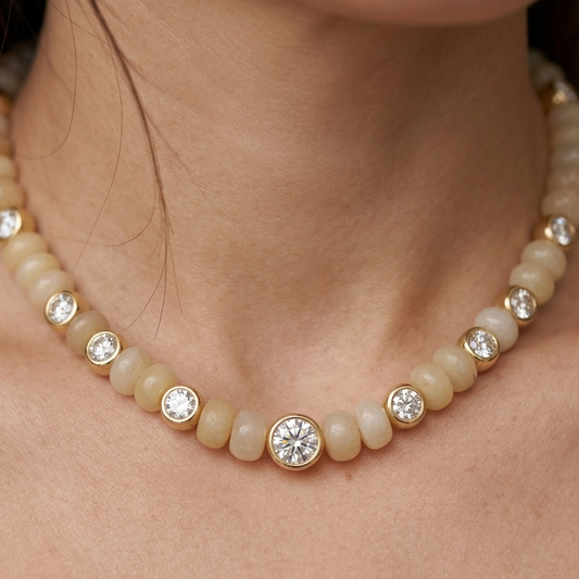 Jumbo Yellow Jade and Moissanite Gemstone Necklace