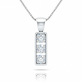 3 Stone Round Cut Moissanite Pendant, Drop Style Semi-Bezel Setting