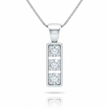 3 Stone Round Cut Moissanite Pendant, Drop Style Semi-Bezel Setting
