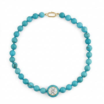 Turquoise Knotted and Moissanite Gemstone Necklace