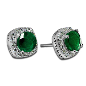 Emerald and Moissanite Halo Earrings