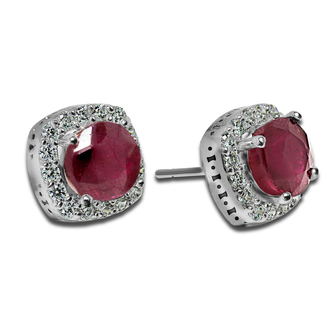 Ruby and Moissanite Halo Earrings