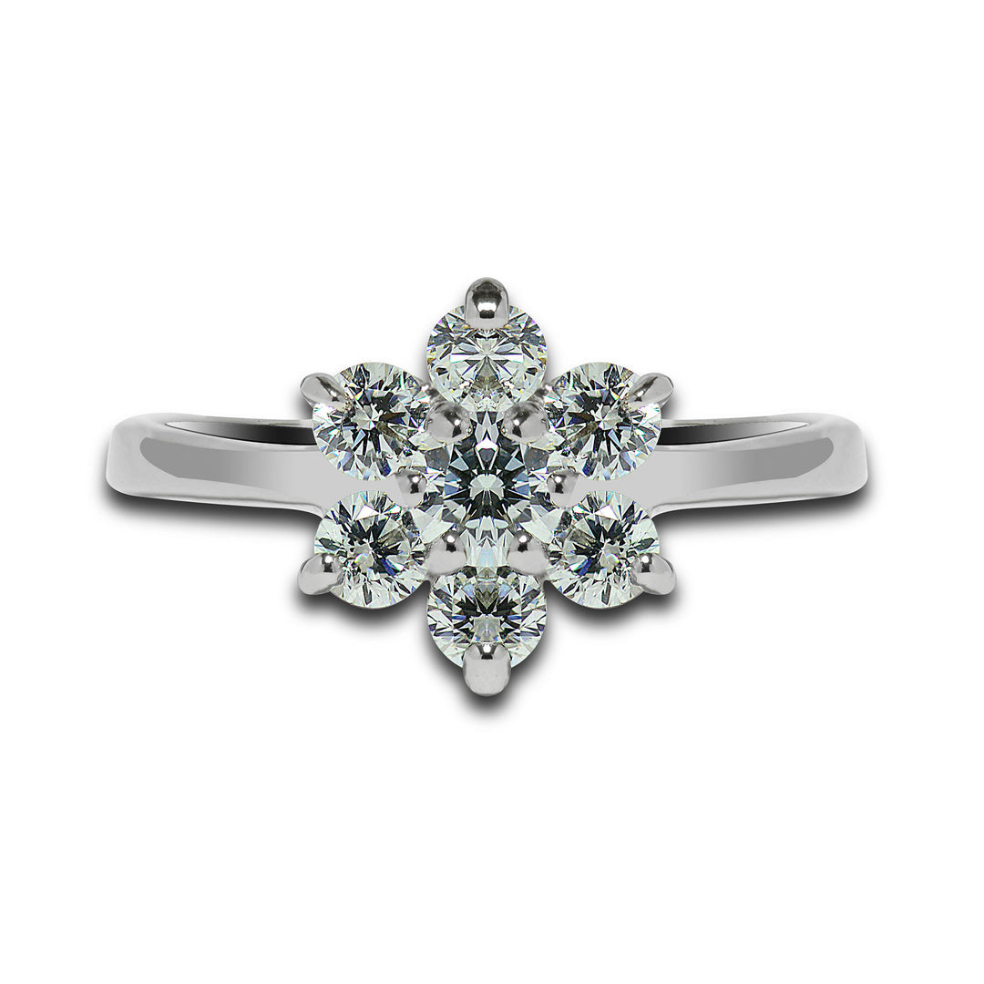 6 Stone Moissanite Engagement Ring, Round Cut Flower Shape