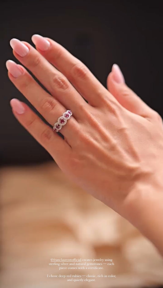Natural Ruby and Moissanite Burst Halo Ring