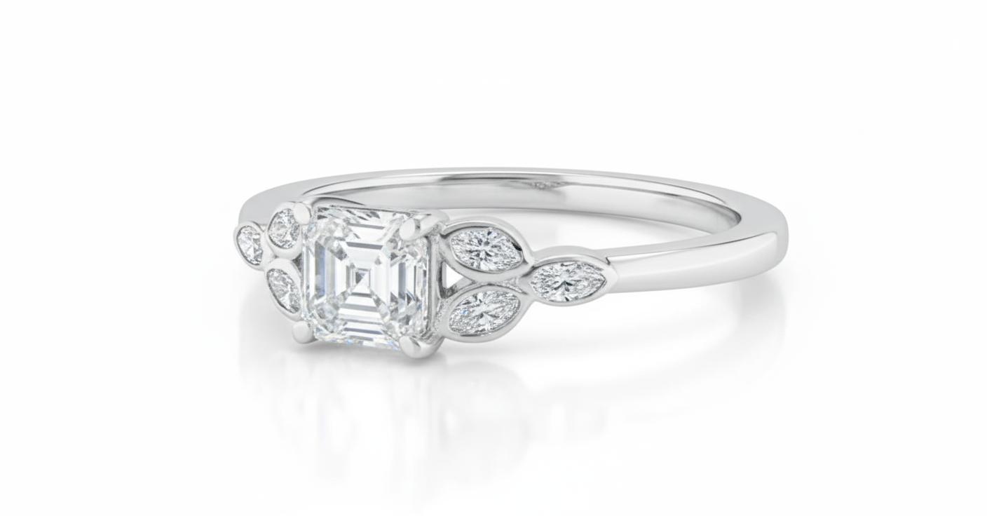 Asscher Cut Moissanite Engagement Ring, Classic Vintage Style