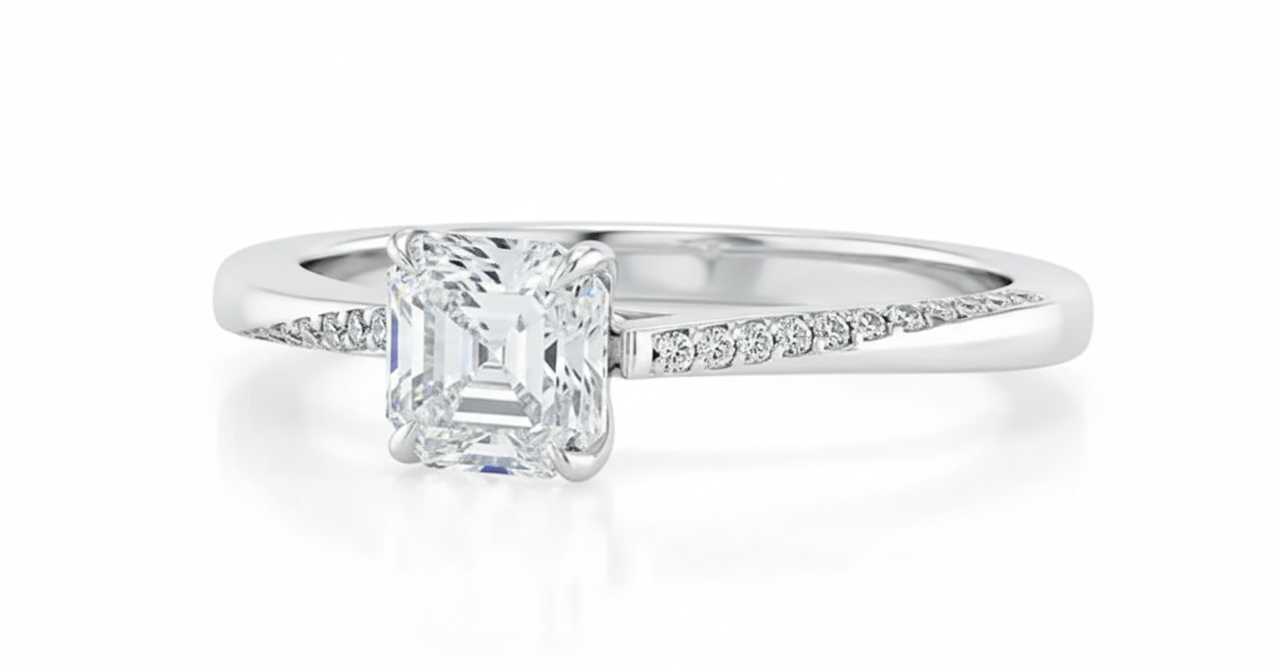 Asscher Cut Moissanite Engagement Ring, Elegant Classic Style