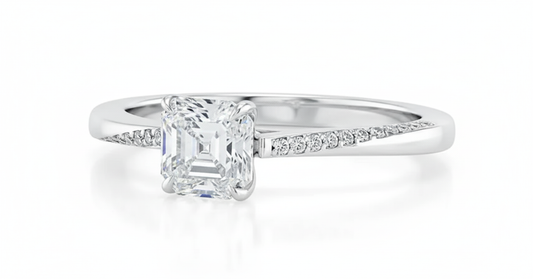 Asscher Cut Moissanite Engagement Ring, Elegant Classic Style