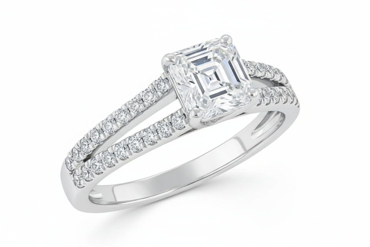 Asscher Cut Moissanite Engagement Ring, Timeless Classic Design


