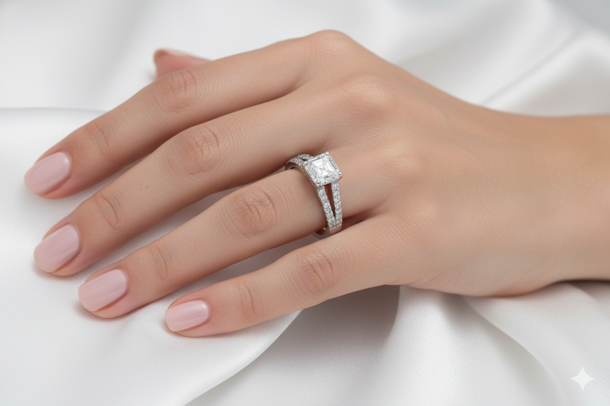 Asscher Cut Moissanite Engagement Ring, Timeless Classic Design

