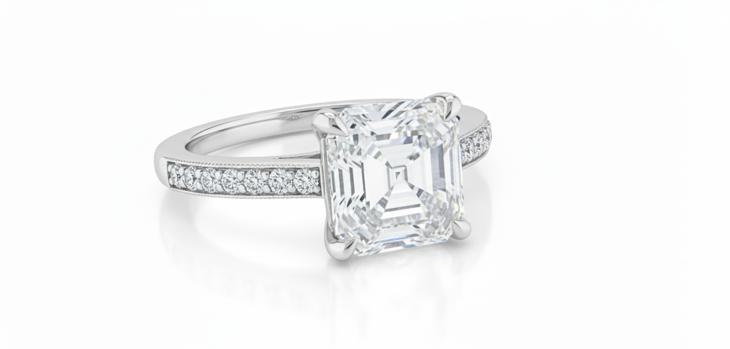 Asscher Cut Moissanite Engagement Ring with Classic Elegance
