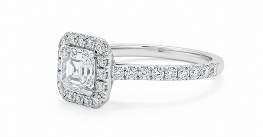 Asscher Cut Moissanite Engagement Ring with Classic Halo Setting