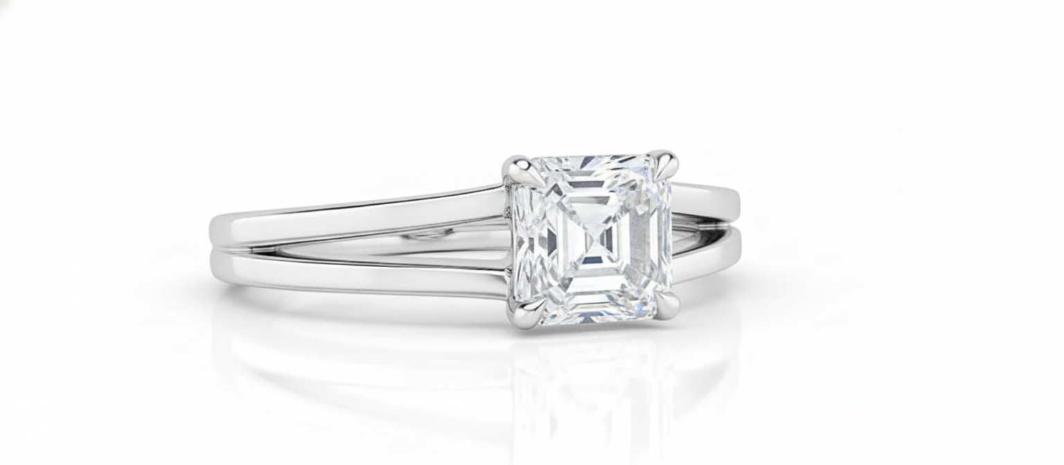 Asscher Cut Moissanite Engagement Ring with Split Shank Design