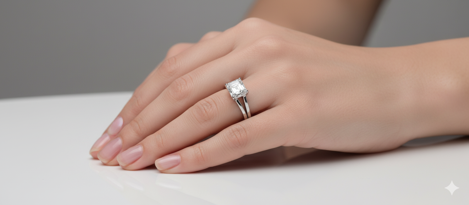 Asscher Cut Moissanite Engagement Ring with Split Shank Design