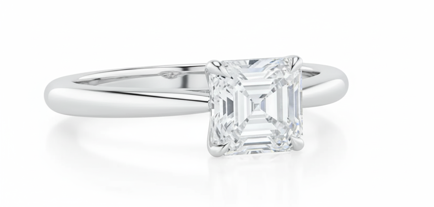 Asscher Cut Moissanite Engagement Ring with Vintage Classic Style

