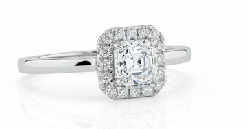 Asscher Cut Moissanite Halo Engagement Ring in Timeless Style