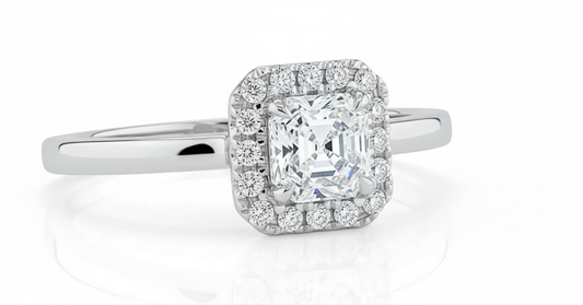 Asscher Cut Moissanite Halo Engagement Ring in Timeless Style