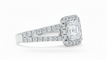 Asscher Cut Moissanite Halo Engagement Ring with Split Shank Band
