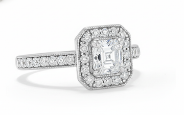 Asscher Cut Moissanite Halo Ring, Classic and Elegant Design

