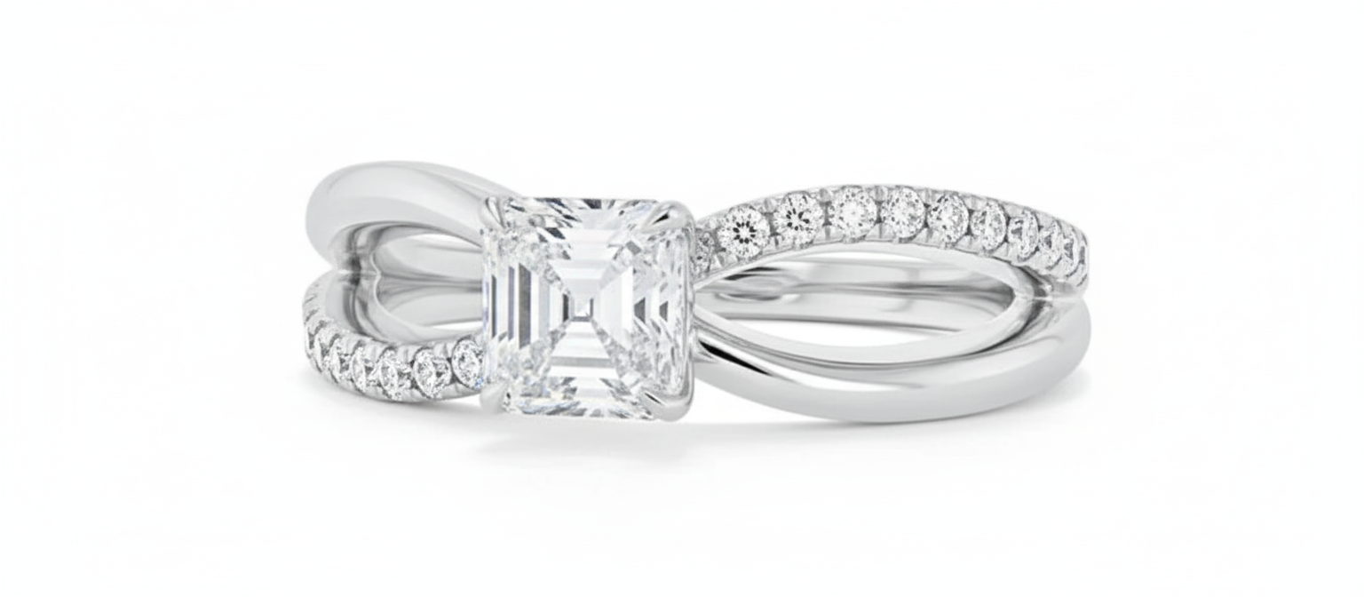 Asscher Cut Moissanite Ring in Refined Classic Style