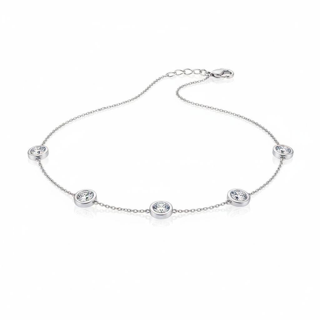 Bezel Set Moissanite Station Necklace with Adjustable Links