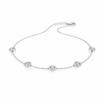 Bezel Set Moissanite Station Necklace with Adjustable Links