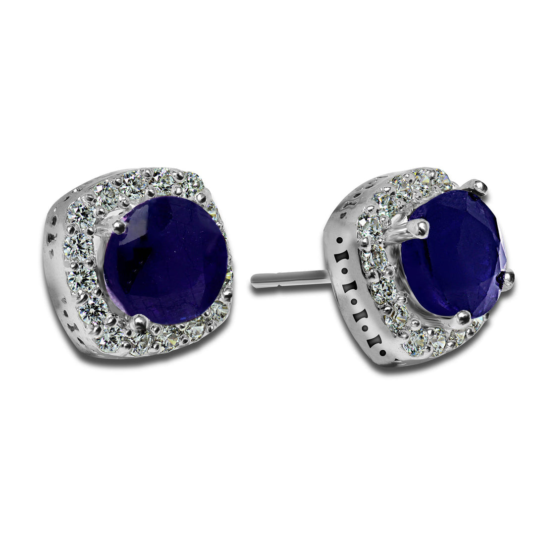 Sapphire and Moissanite Halo Earrings