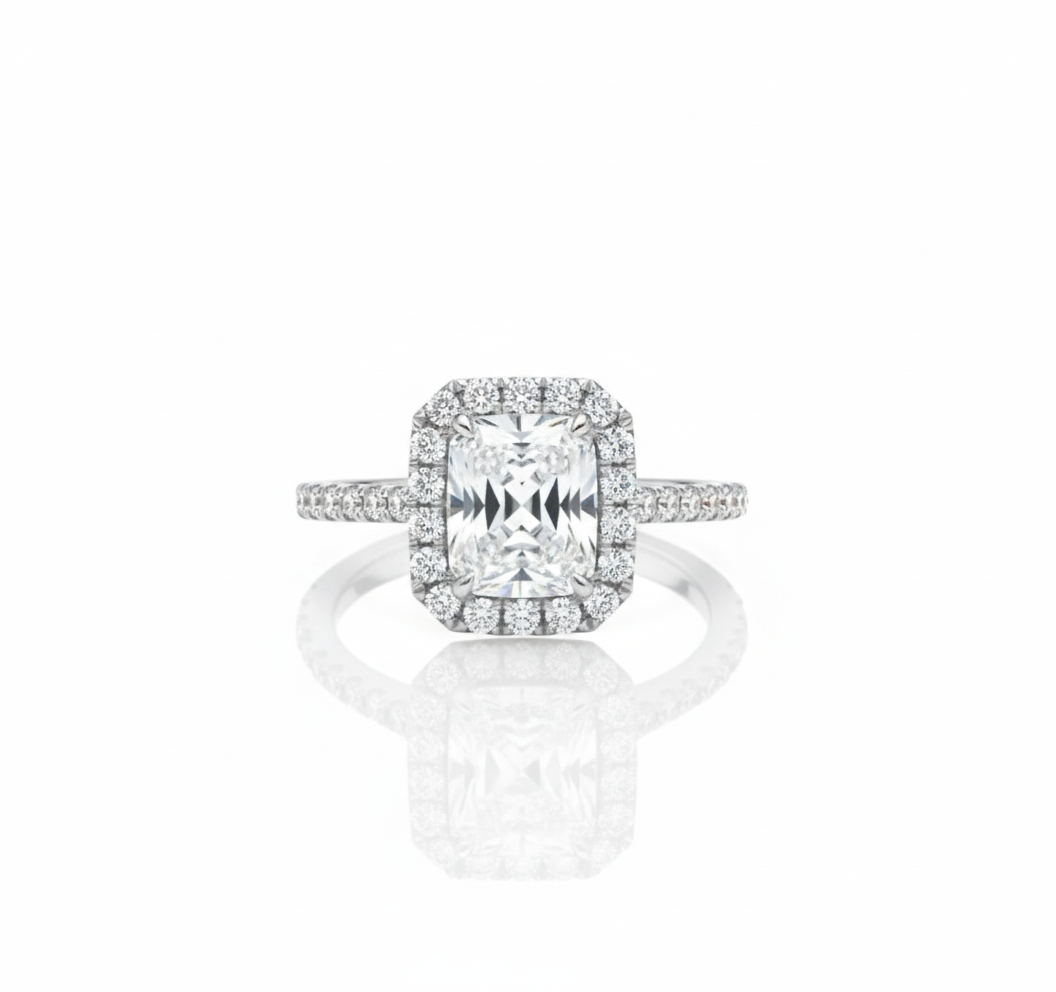 Classic Style Radiant Cut Moissanite Halo Engagement Ring