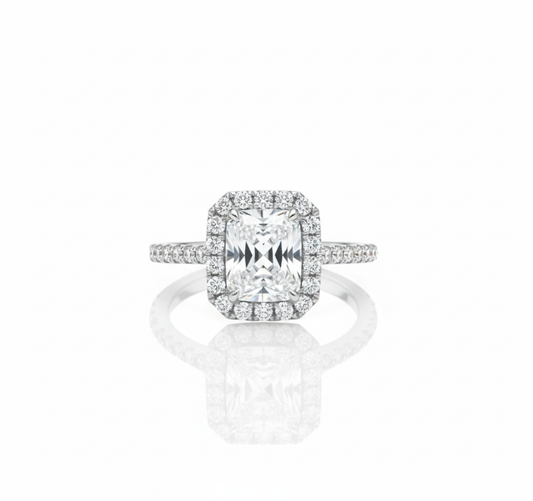Classic Style Radiant Cut Moissanite Halo Engagement Ring
