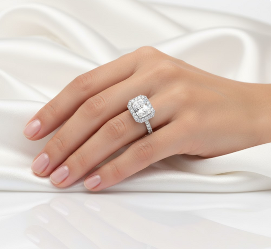 Classic Style Radiant Cut Moissanite Halo Engagement Ring