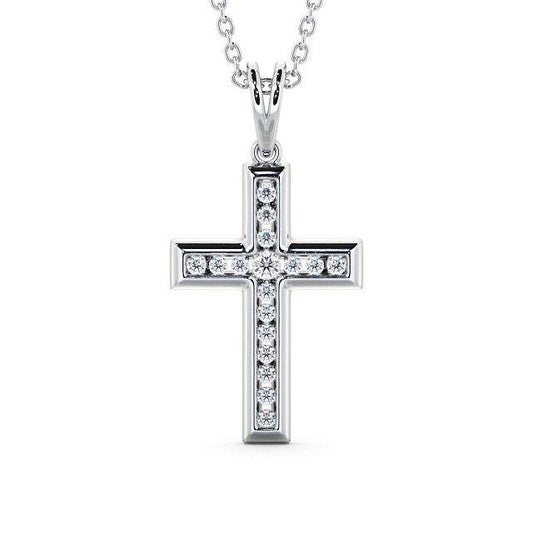 Cross Moissanite Pendant, Round Bezel Channel Setting