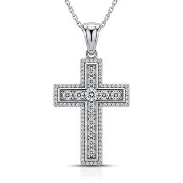 Cross Moissanite Pendant, Round Bezel Channel Setting