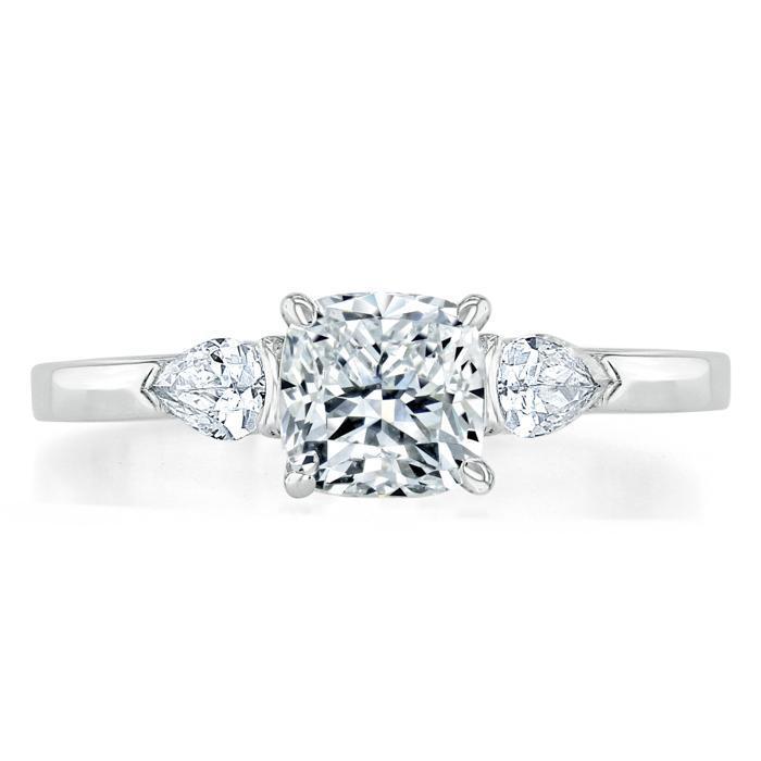 Cushion Cut Moissanite Engagement Ring, 3 Stone Style